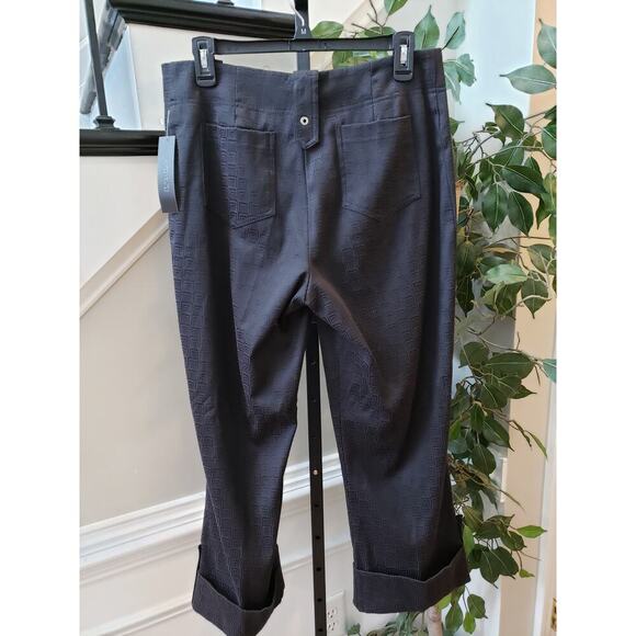 Mesmerize Trouser Pants Women's 10 Black Textured Cotton Stretch Pockets Cuffed - Picture 4 of 13